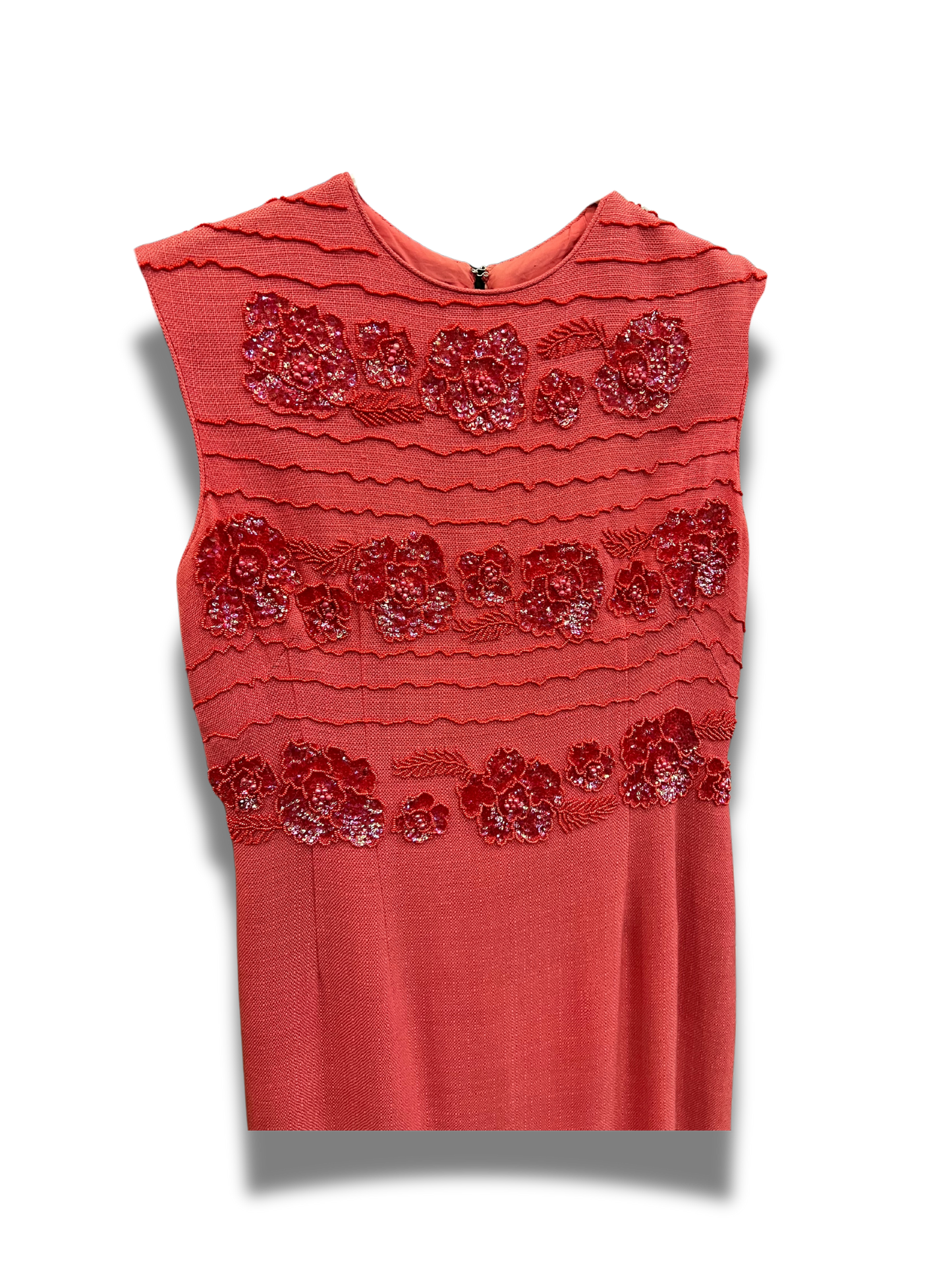 Beaded Coral Shift Dress