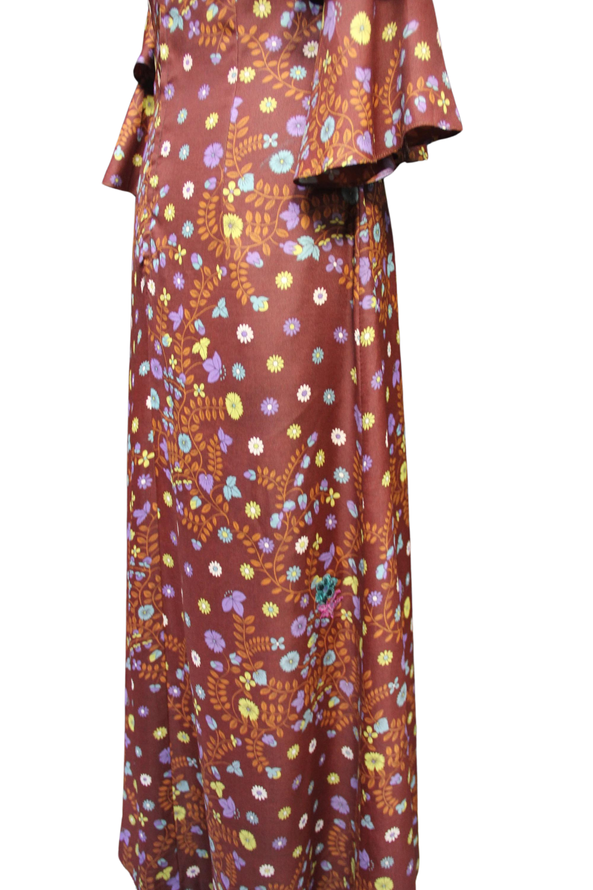 1970s Floral Maxi Dress with Ruffles