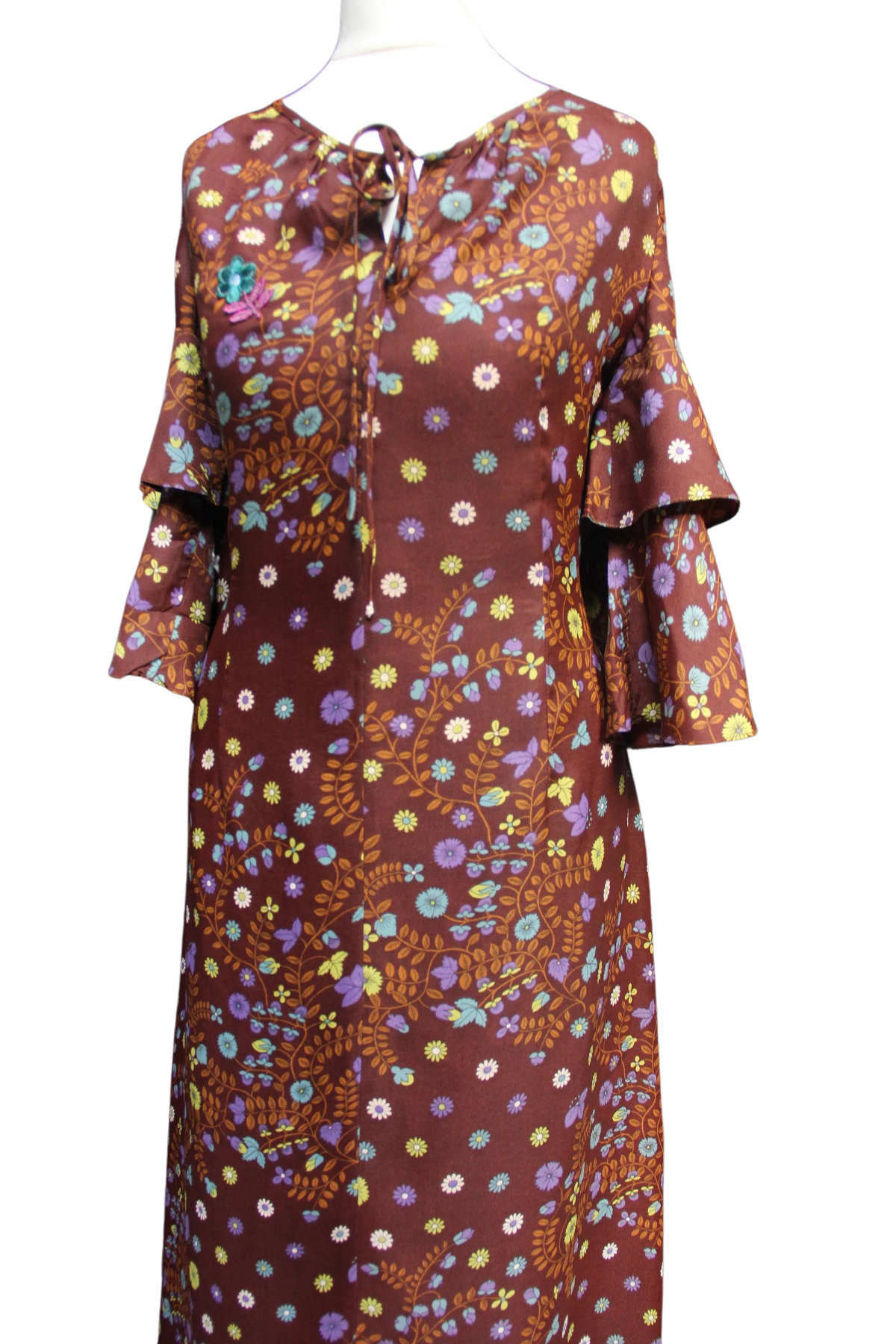 1970s Floral Maxi Dress with Ruffles