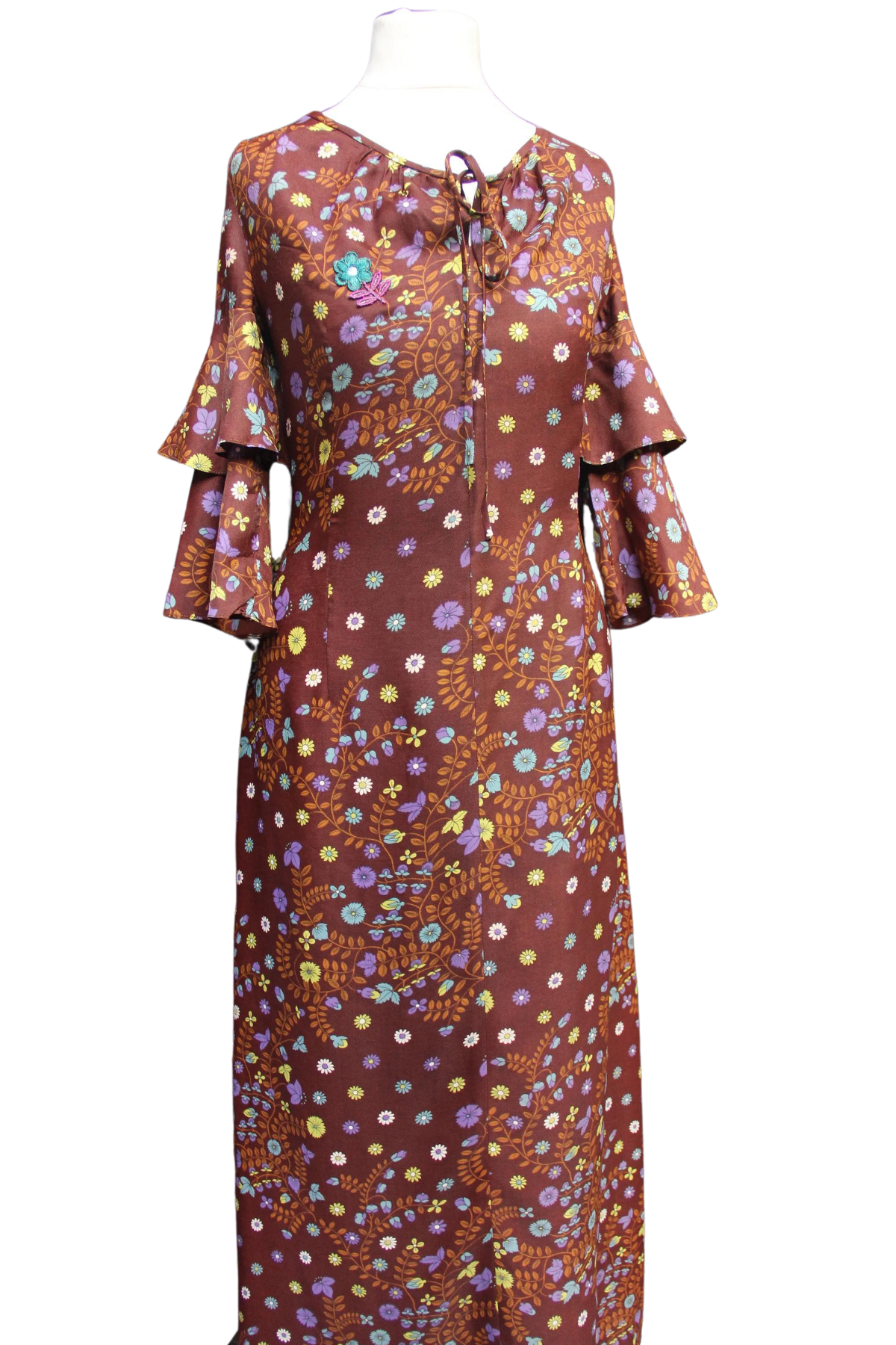 1970s Floral Maxi Dress with Ruffles