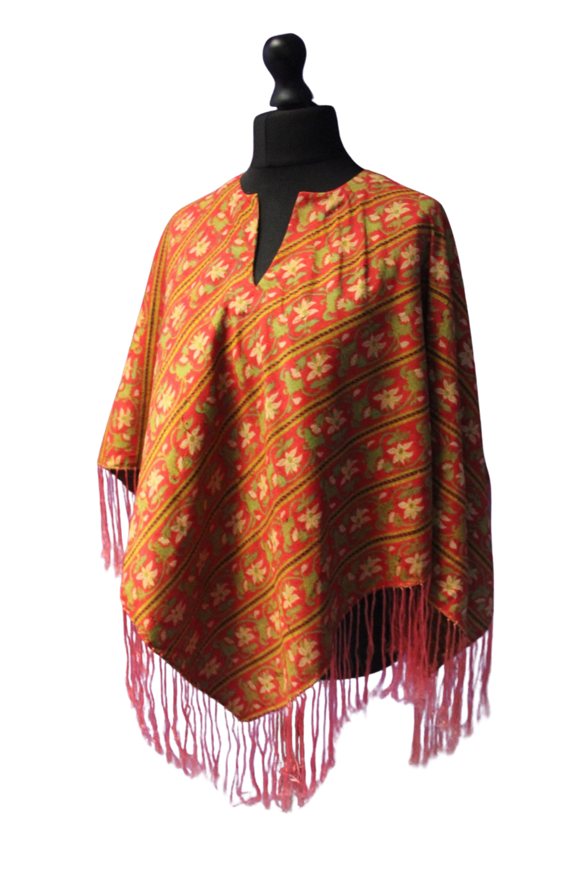 Psychedelic, Floral, Fringed Vintage Poncho