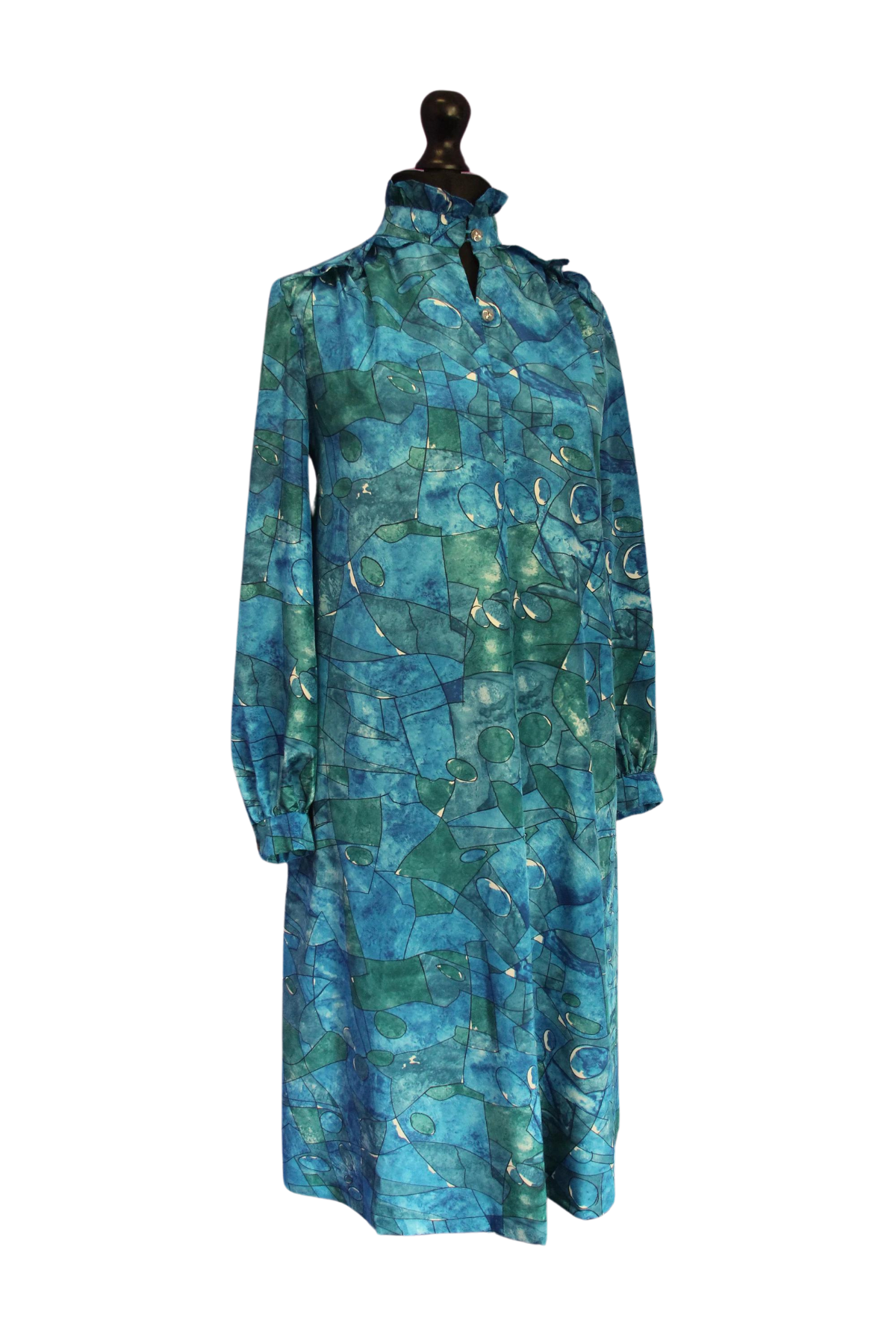 1980s Ruffle Smock Dress