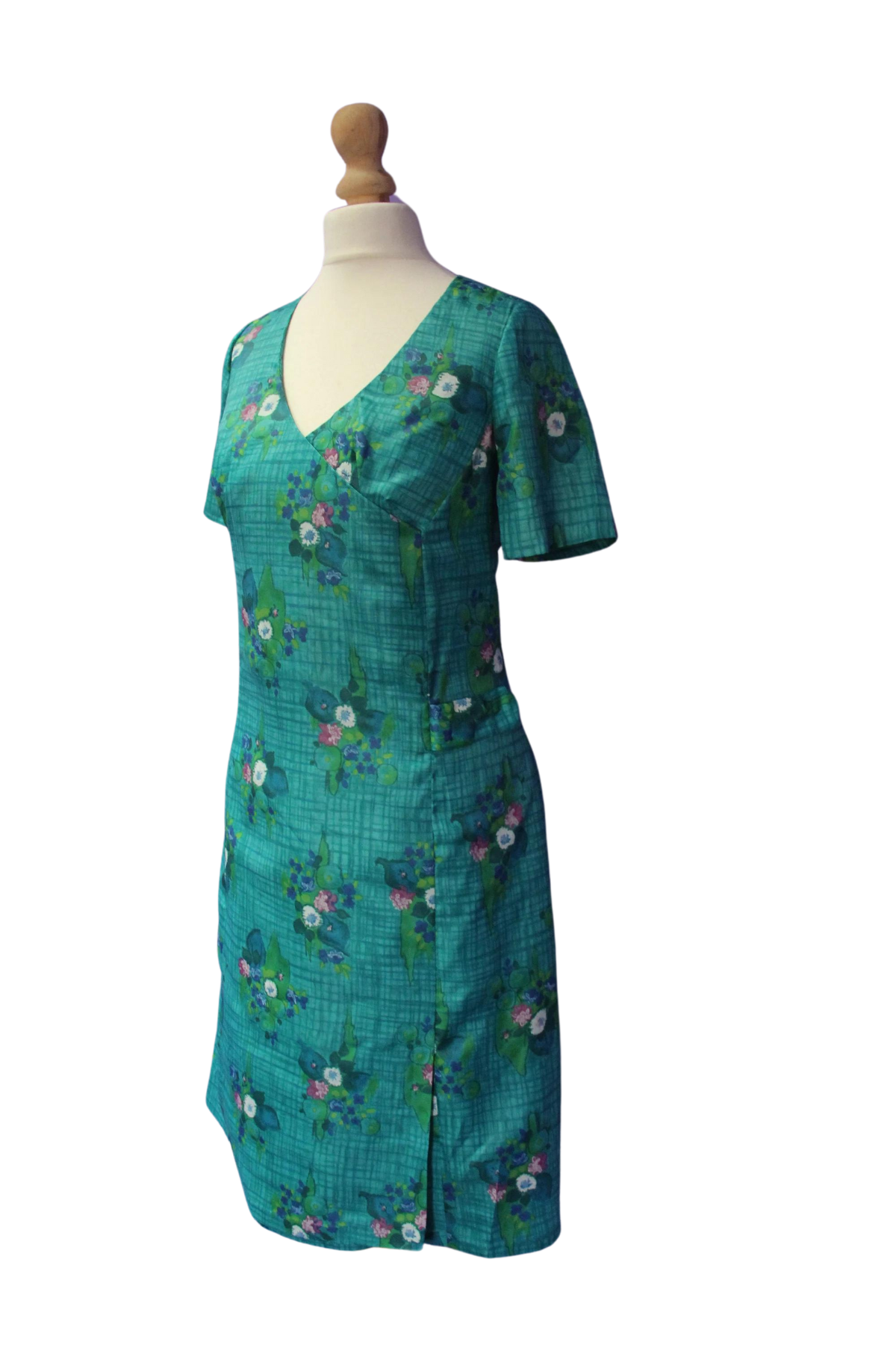 Bright Green Floral 1960s Tea Dress