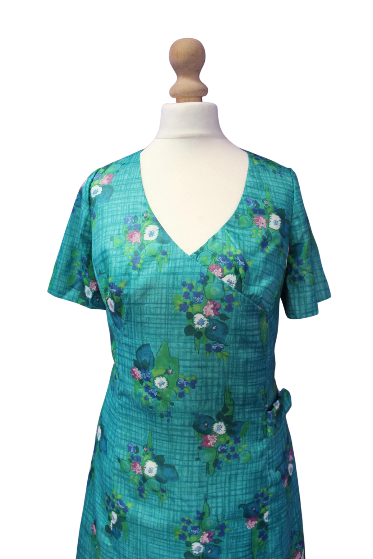 Bright Green Floral 1960s Tea Dress
