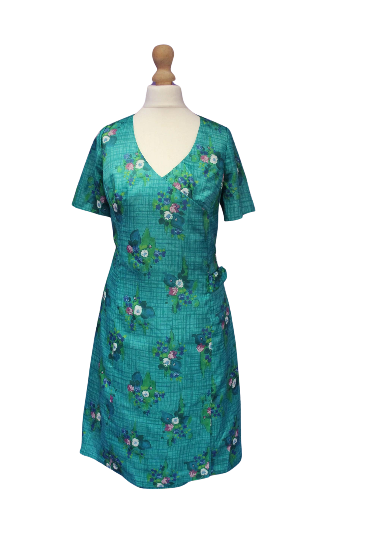 Bright Green Floral 1960s Tea Dress