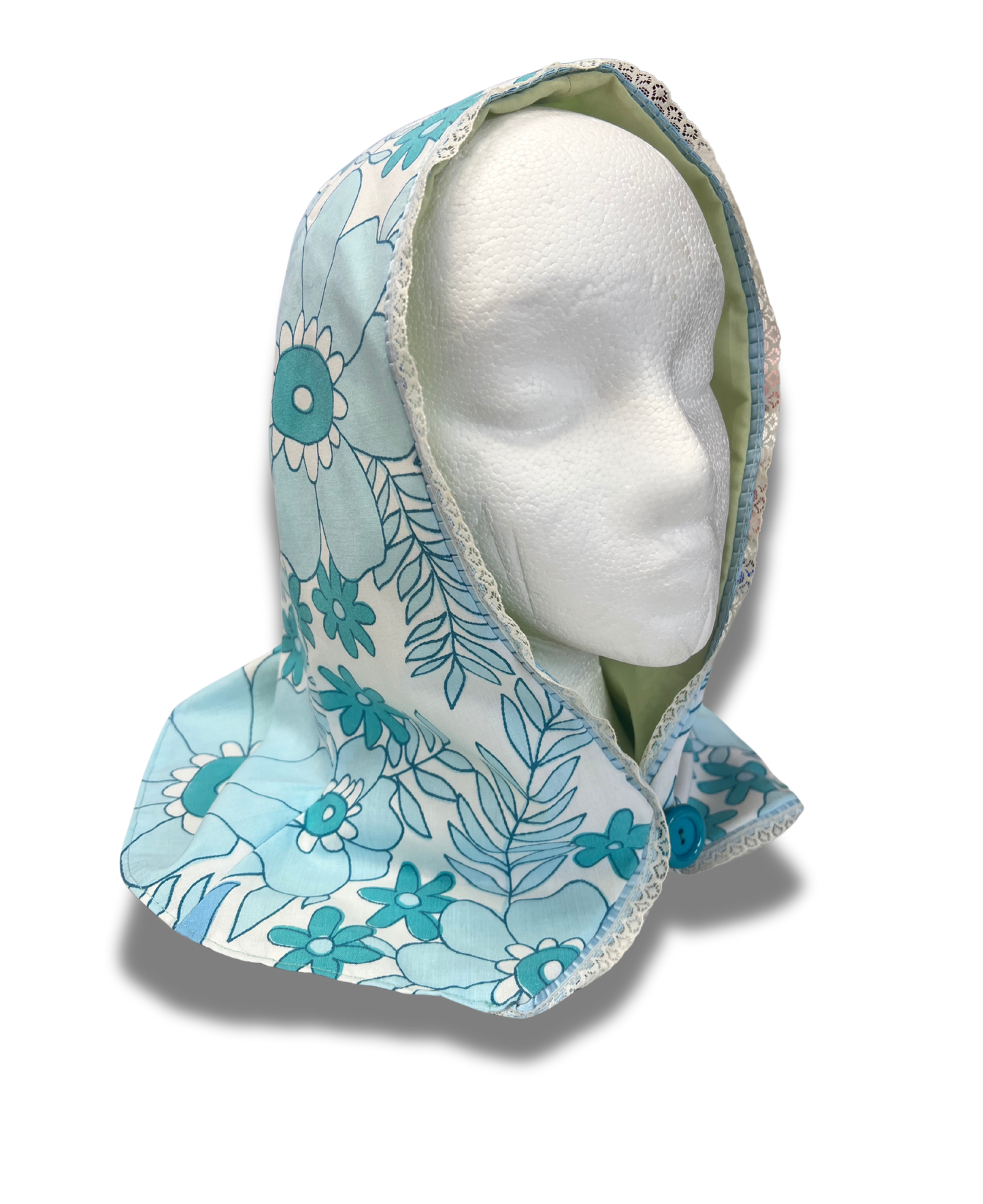 Blue Floral Button Hood