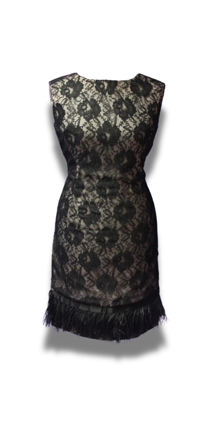 1960s Feather-Trim Cocktail Dress
