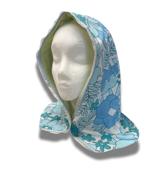 Blue Floral Button Hood