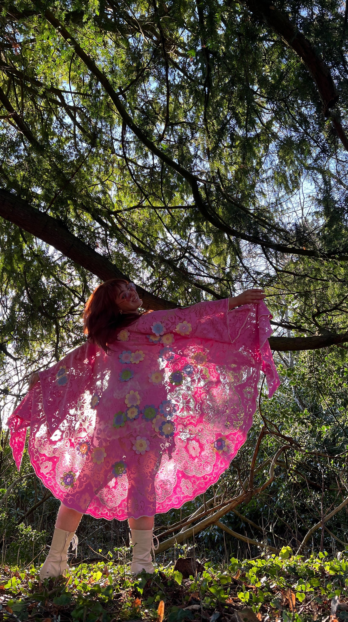 Pink Lace Floral Tablecloth Dress