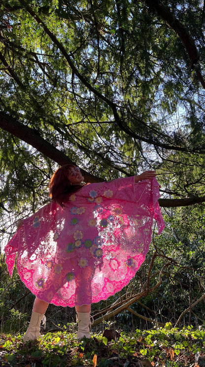 Pink Lace Floral Tablecloth Dress