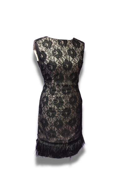 1960s Feather-Trim Cocktail Dress
