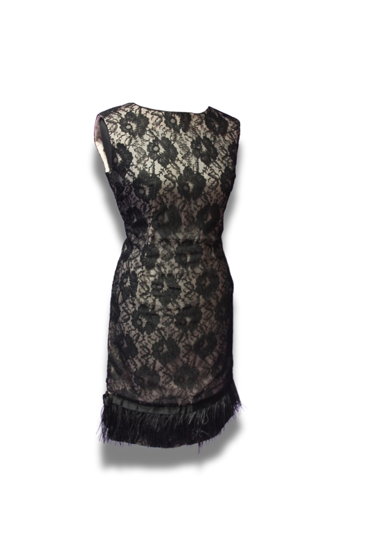 1960s Feather-Trim Cocktail Dress