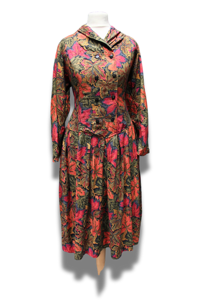 Long Sleeve Leaf Print Phool Midi Dress