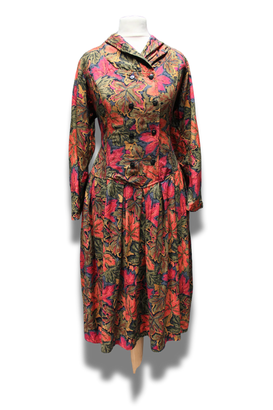 Long Sleeve Leaf Print Phool Midi Dress