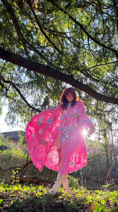 Pink Lace Floral Tablecloth Dress