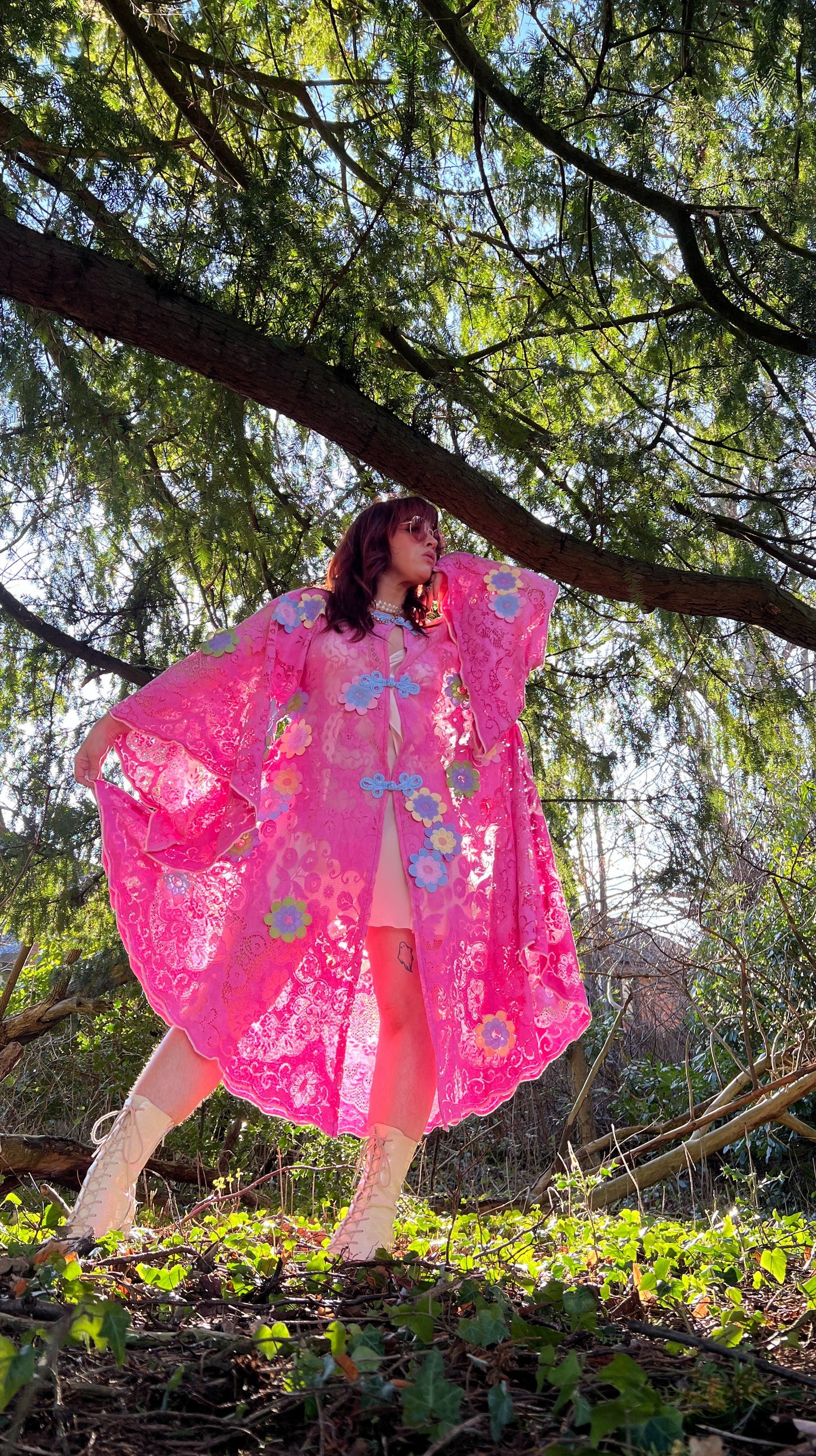 Pink Lace Floral Tablecloth Dress