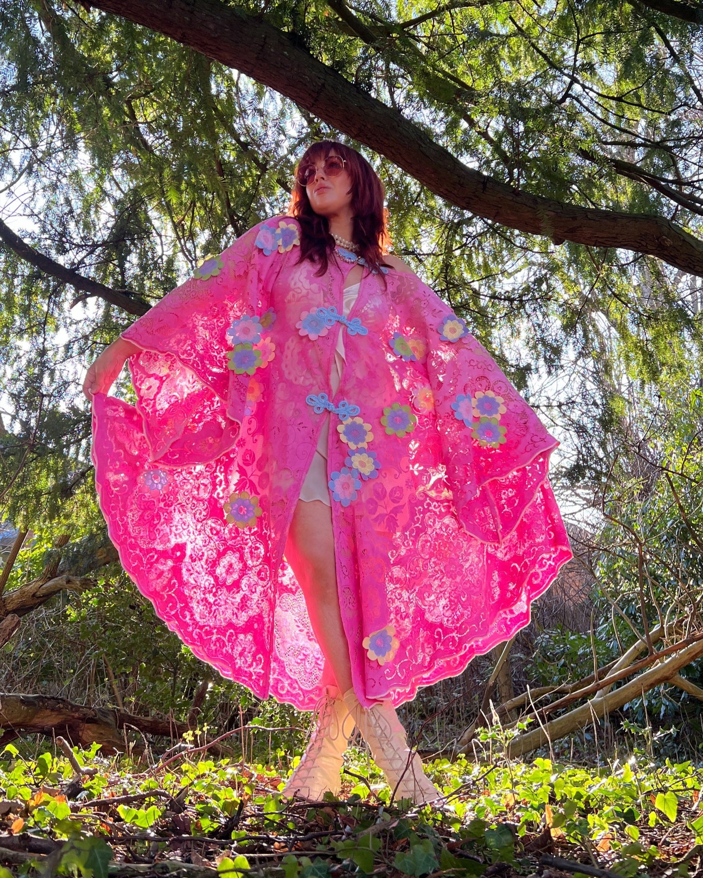 Pink Lace Floral Tablecloth Dress