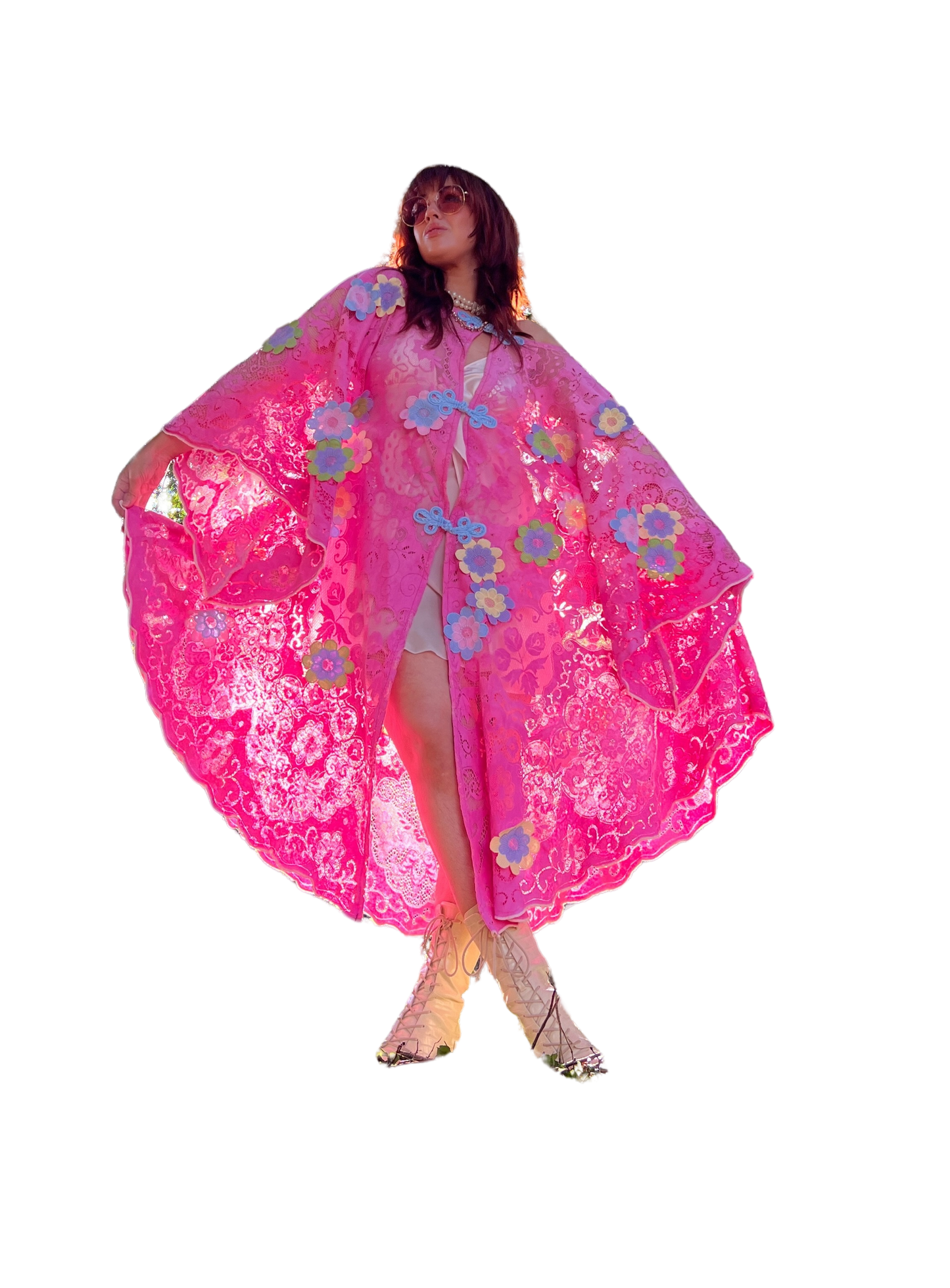 Pink Lace Floral Tablecloth Dress