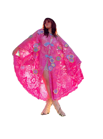 Pink Lace Floral Tablecloth Dress