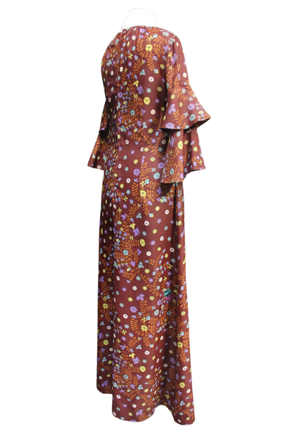 1970s Floral Maxi Dress with Ruffles