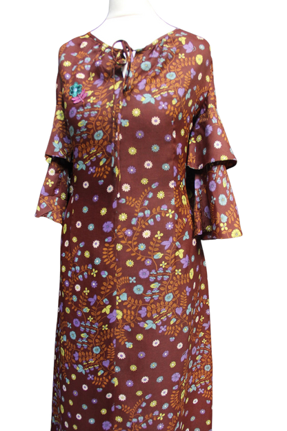 1970s Floral Maxi Dress with Ruffles