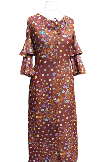 1970s Floral Maxi Dress with Ruffles