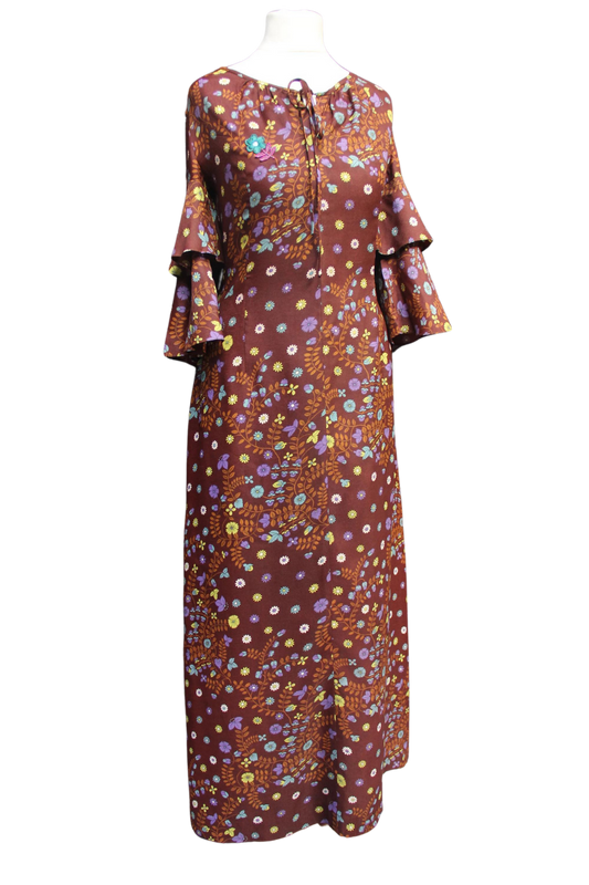 1970s Floral Maxi Dress with Ruffles