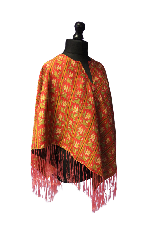 Psychedelic, Floral, Fringed Vintage Poncho