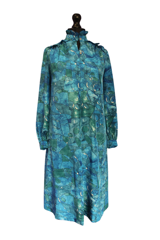 1980s Ruffle Smock Dress