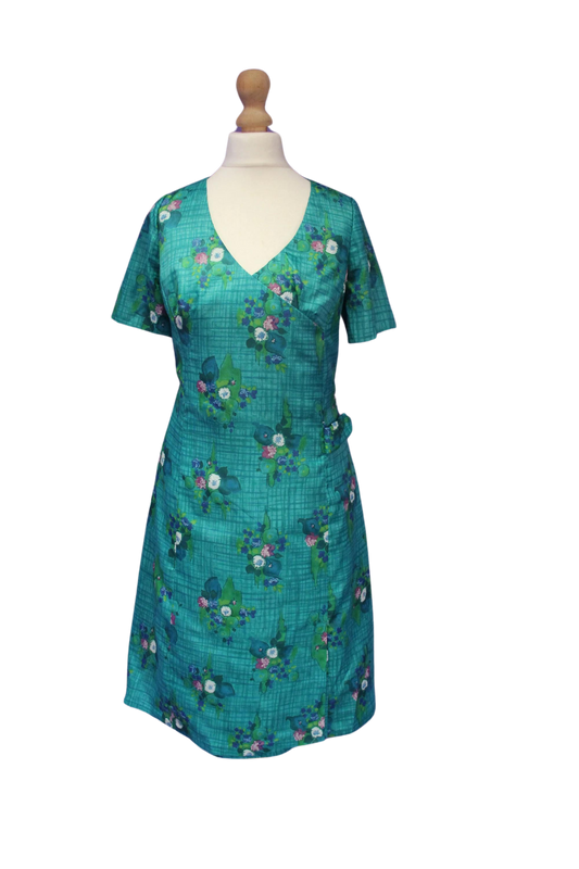 Bright Green Floral 1960s Tea Dress