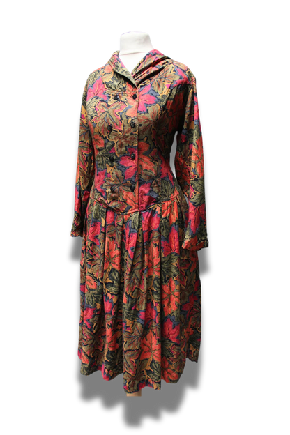 Long Sleeve Leaf Print Phool Midi Dress