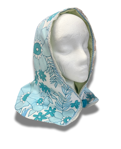 Blue Floral Button Hood