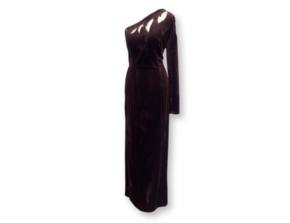 Chocolate Brown Velvet Asymmetric Cut-Out Gown