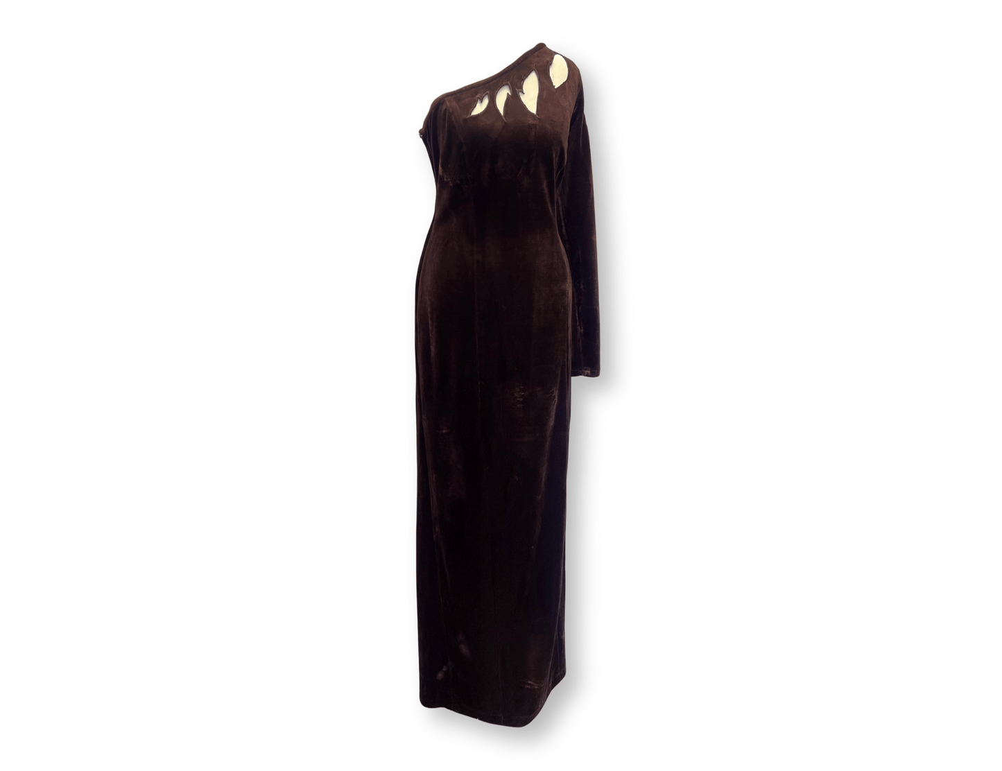 Chocolate Brown Velvet Asymmetric Cut-Out Gown