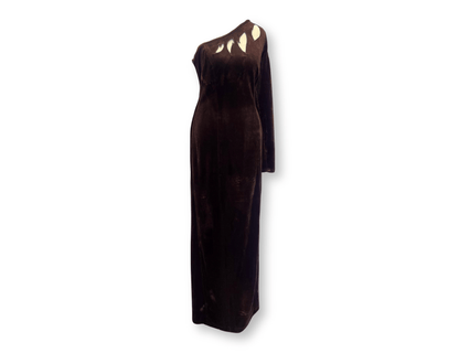 Chocolate Brown Velvet Asymmetric Cut-Out Gown