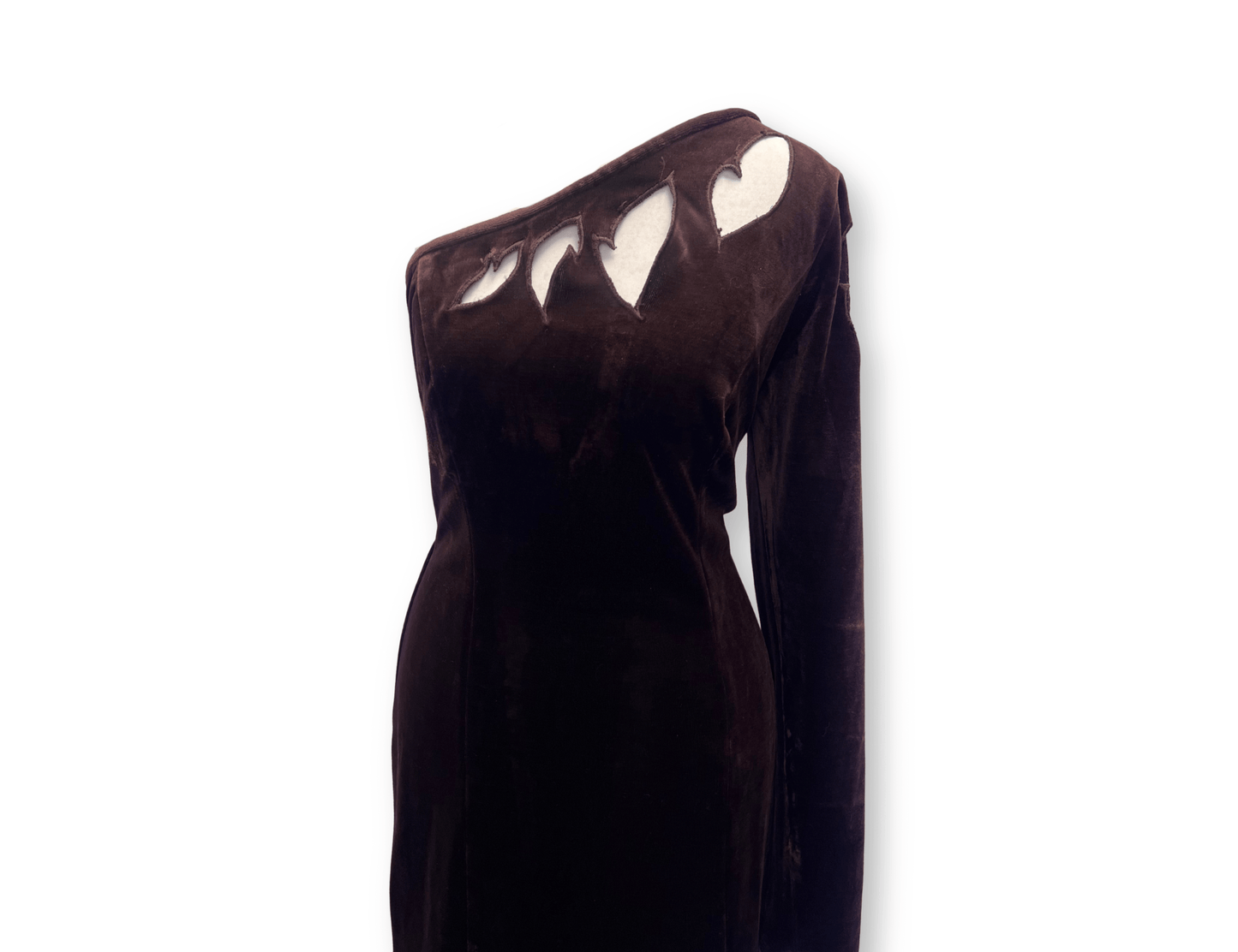 Chocolate Brown Velvet Asymmetric Cut-Out Gown