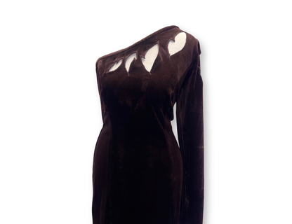 Chocolate Brown Velvet Asymmetric Cut-Out Gown