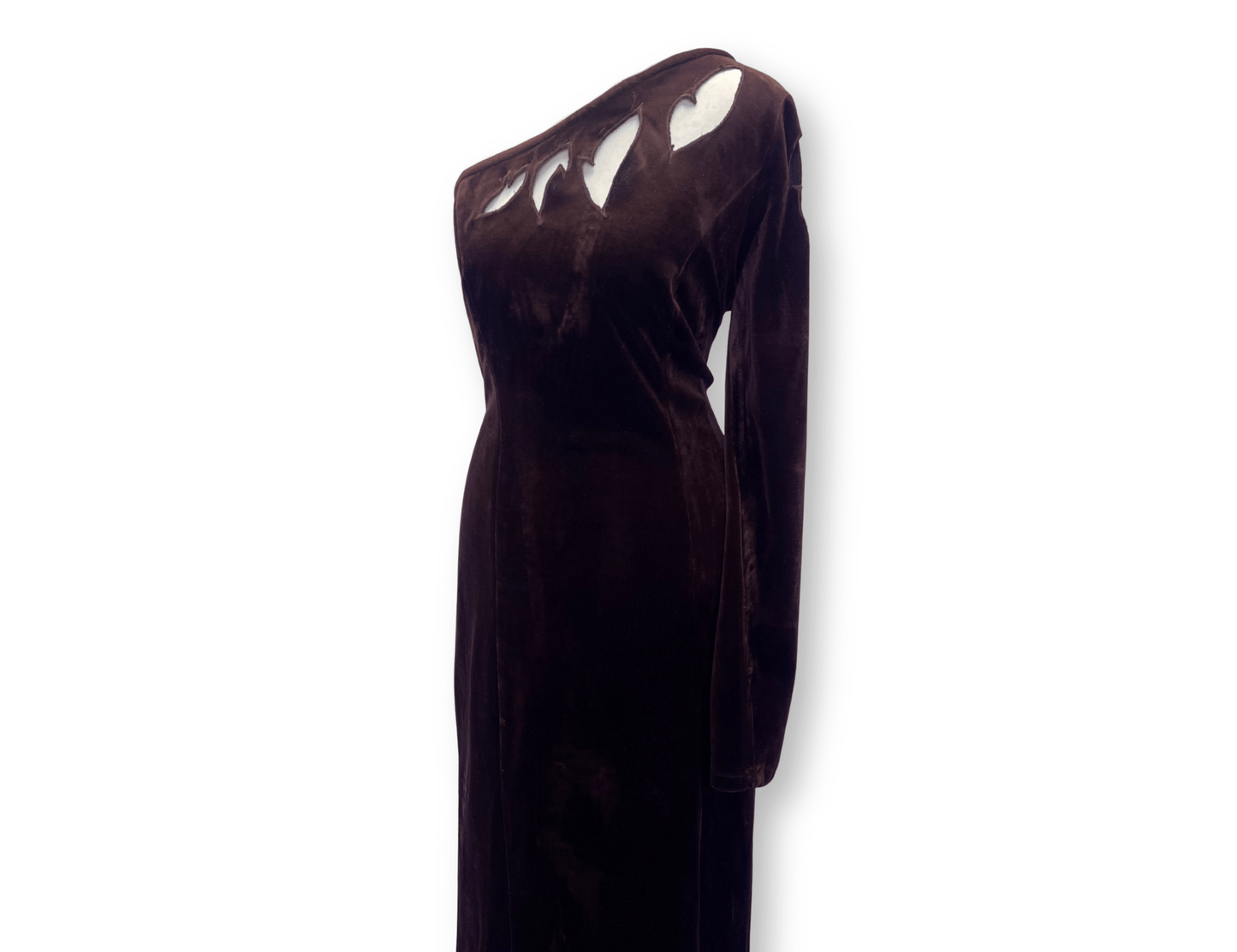 Chocolate Brown Velvet Asymmetric Cut-Out Gown