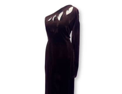 Chocolate Brown Velvet Asymmetric Cut-Out Gown