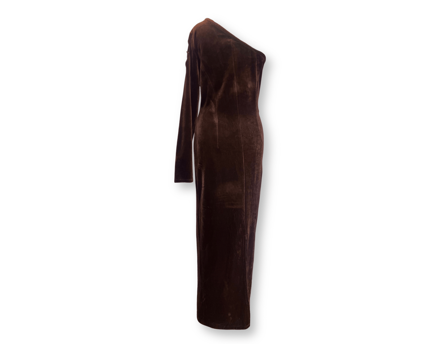 Chocolate Brown Velvet Asymmetric Cut-Out Gown
