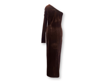 Chocolate Brown Velvet Asymmetric Cut-Out Gown
