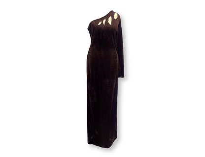 Chocolate Brown Velvet Asymmetric Cut-Out Gown