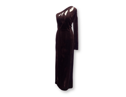 Chocolate Brown Velvet Asymmetric Cut-Out Gown