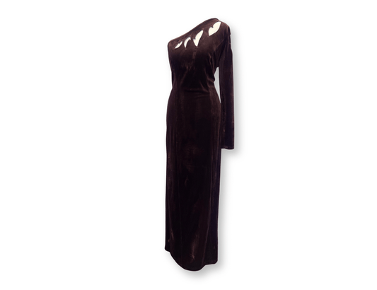 Chocolate Brown Velvet Asymmetric Cut-Out Gown