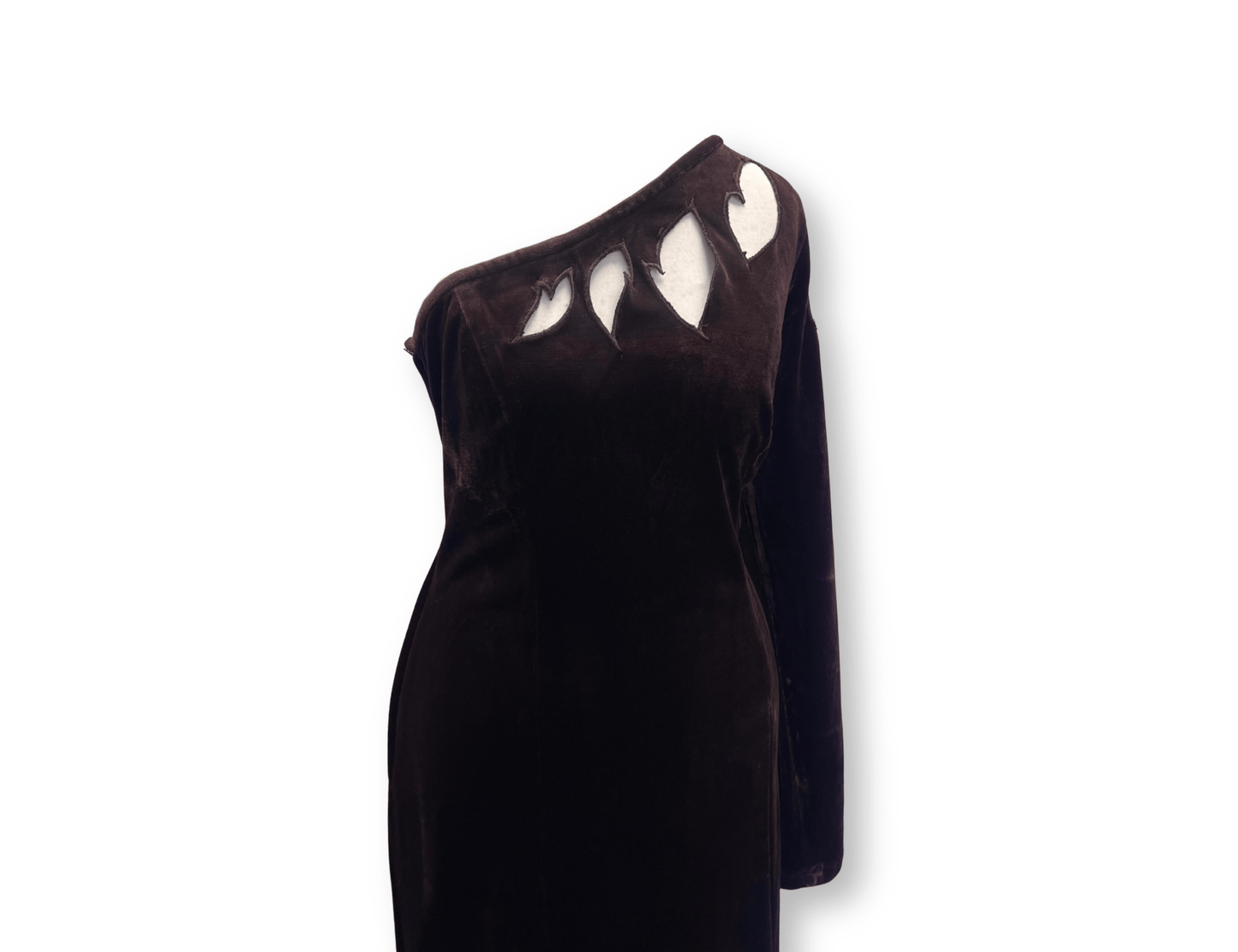 Chocolate Brown Velvet Asymmetric Cut-Out Gown