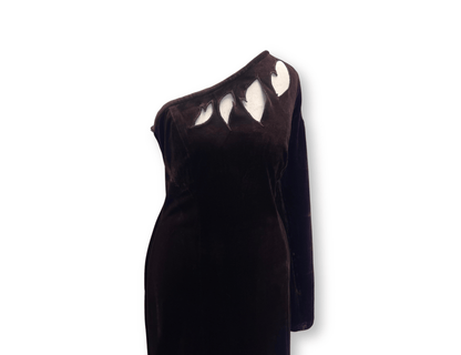 Chocolate Brown Velvet Asymmetric Cut-Out Gown