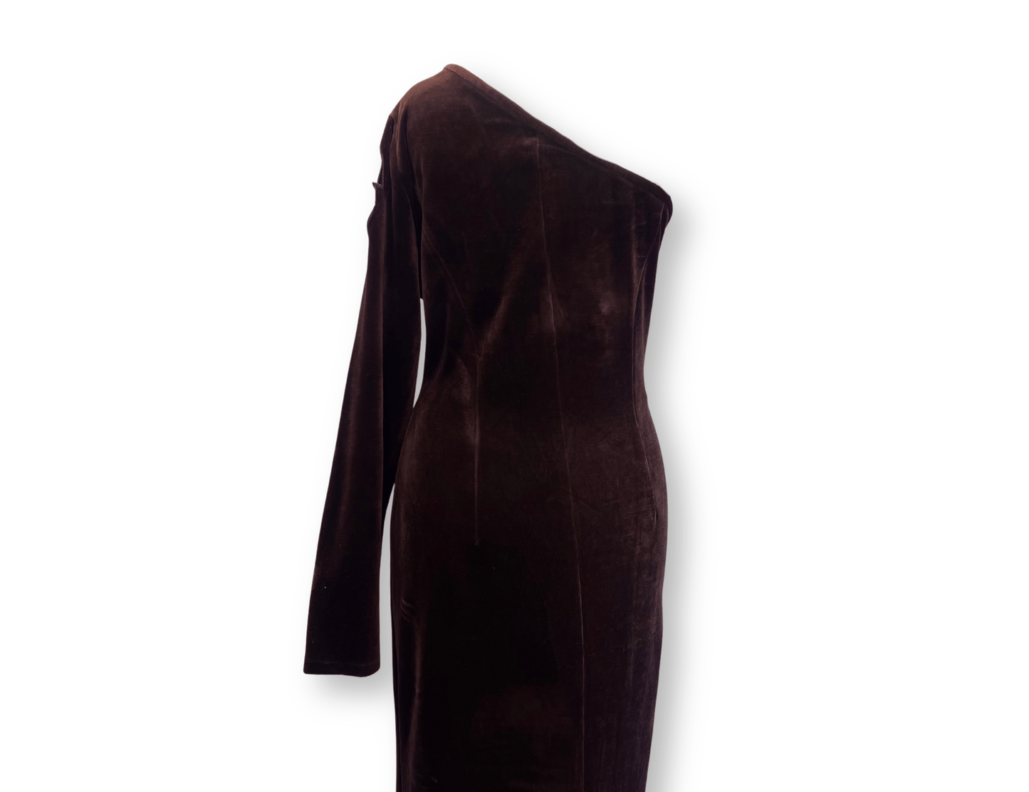 Chocolate Brown Velvet Asymmetric Cut-Out Gown
